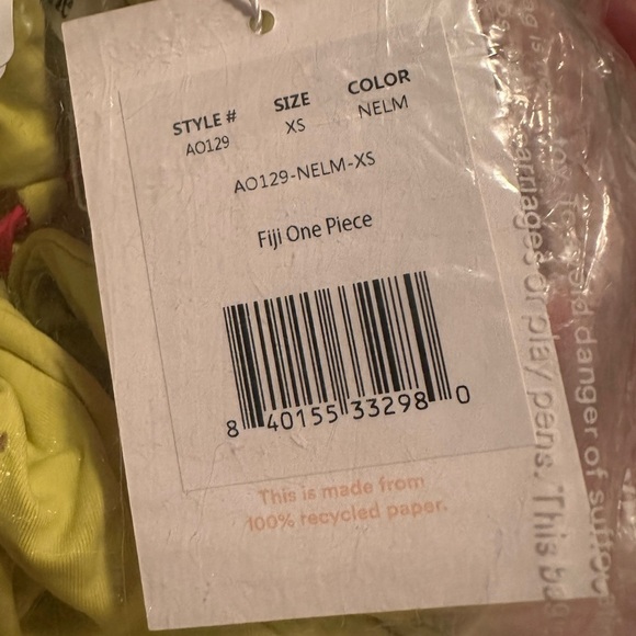 Andie Swim Fiji Neon Lemon Pink Strappy One Piece Swimsuit Size XS - Picture 3 of 5